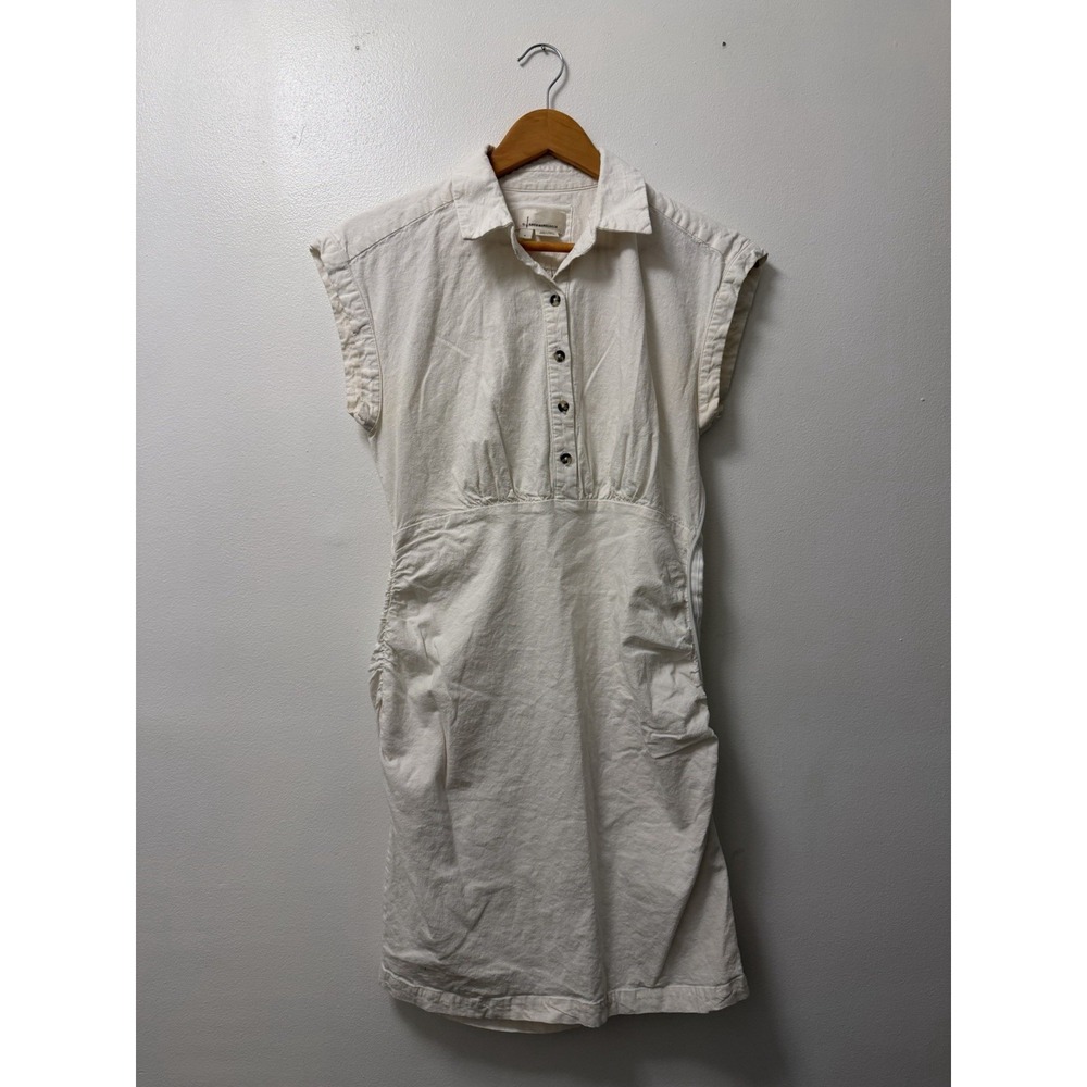 Anthropologie Cap Sleeve Ruched Mini Dress Womens Small Ivory Stretch Boho